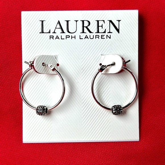 Brand New Lauren Ralph Lauren Small Slider Hoop Earrings Silver Tone Minimalist - Picture 12 of 12